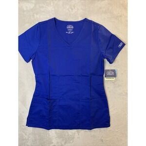 Cherokee Authentic Workwear New Scrub Top Women Galaxy Blue Sm 3 Pockets V Neck